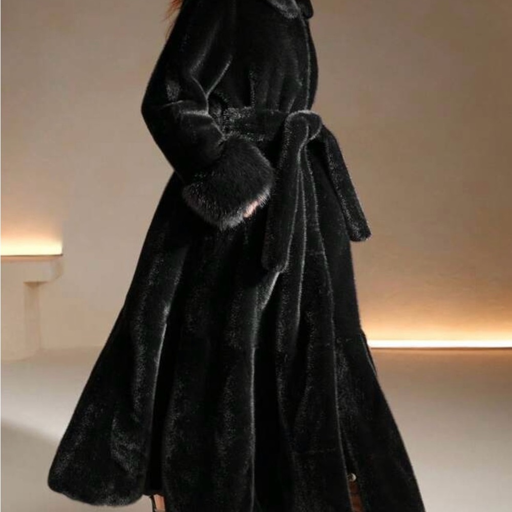 Elegant Black Faux Fur Coat